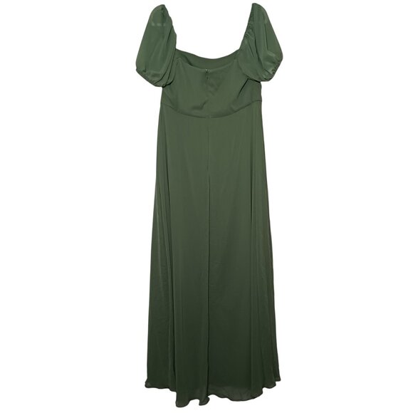 NEW After Six Puff Sleeve Chiffon Maxi Dress w/ Front Slit, Vineyard Green, 14 - Picture 7 of 15